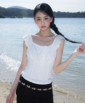 Ribbon Shirring Sleeveless [Ivory]