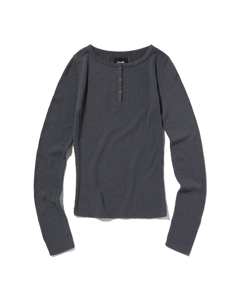 CABLE HENLEY NECK [CHARCOAL GRAY]