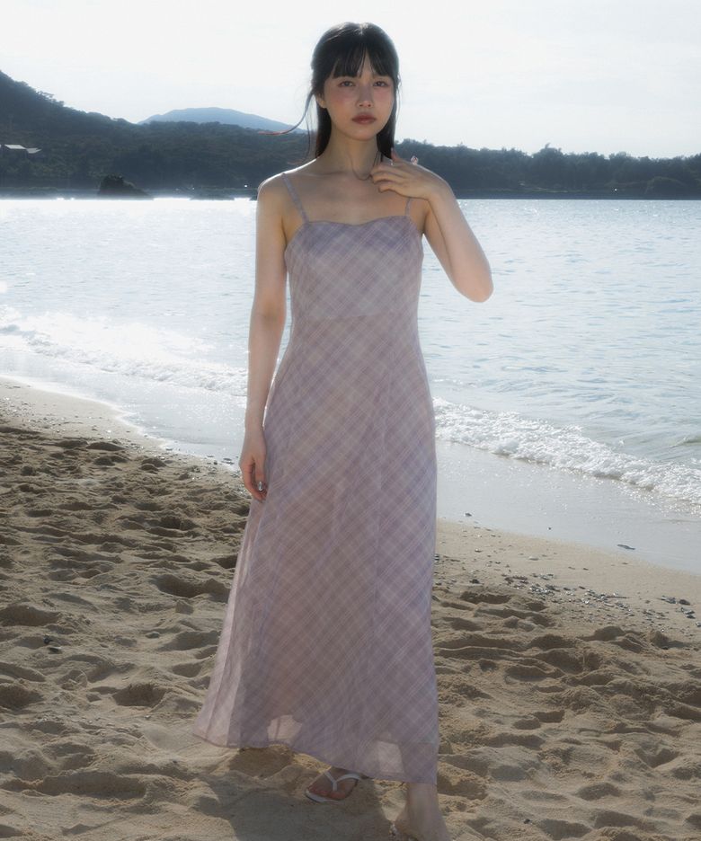 Sheer Grace Slim Long Dress [Pink]