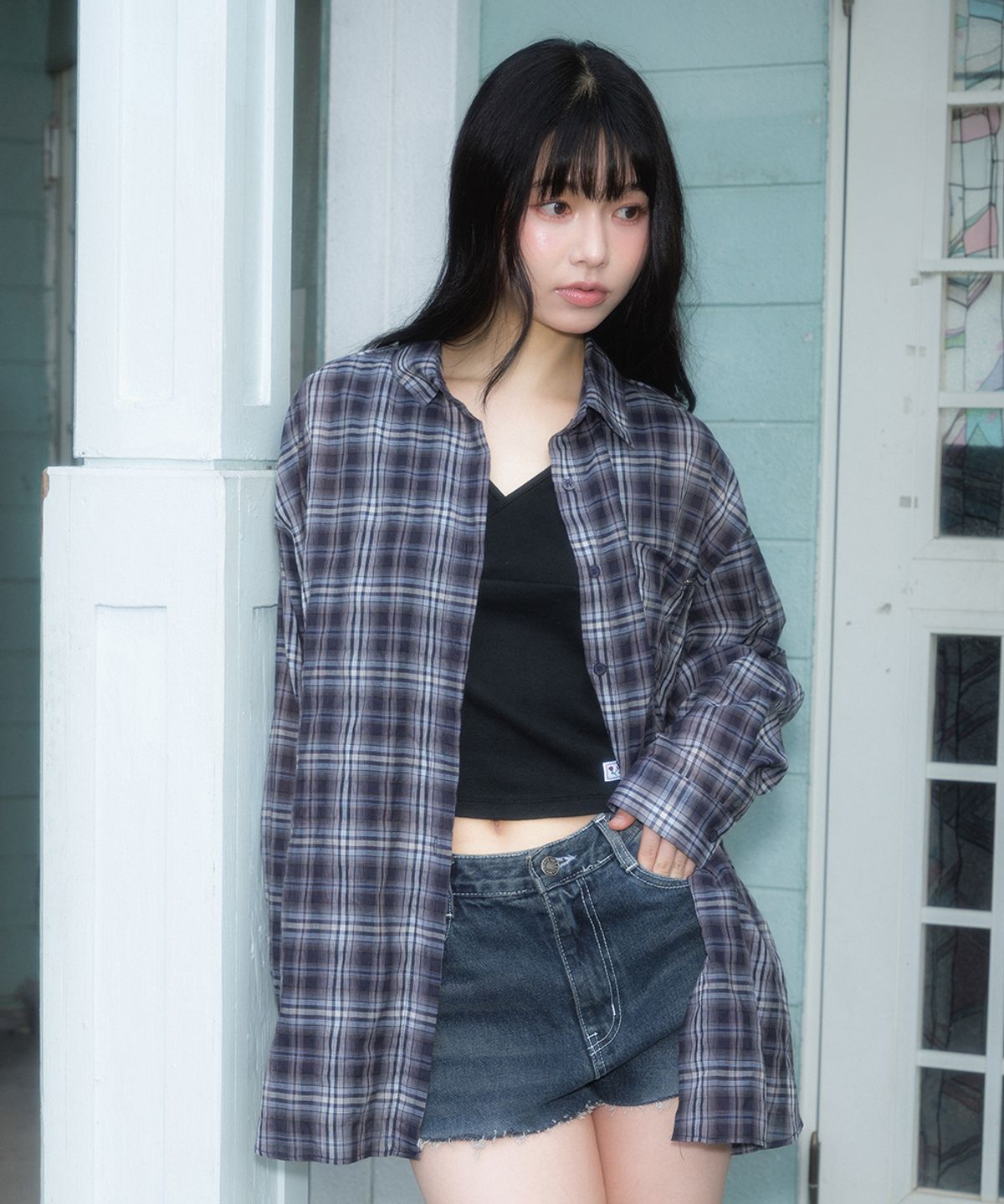 로제프란츠(ROSEFRANTZ) See-through Check Overfit Shirt [Navy]