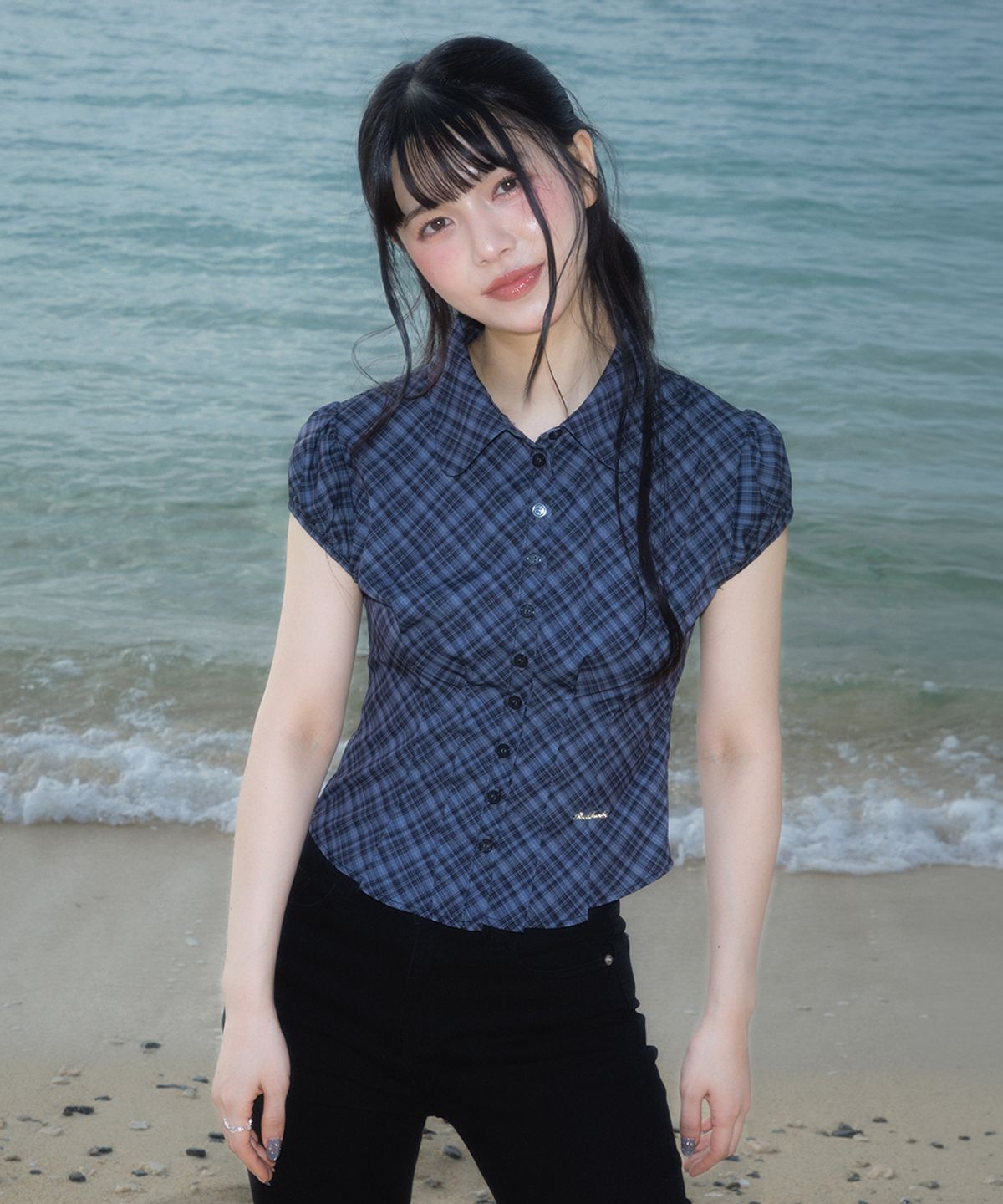 로제프란츠(ROSEFRANTZ) Check Puff Short Sleeve Blouse [Black]