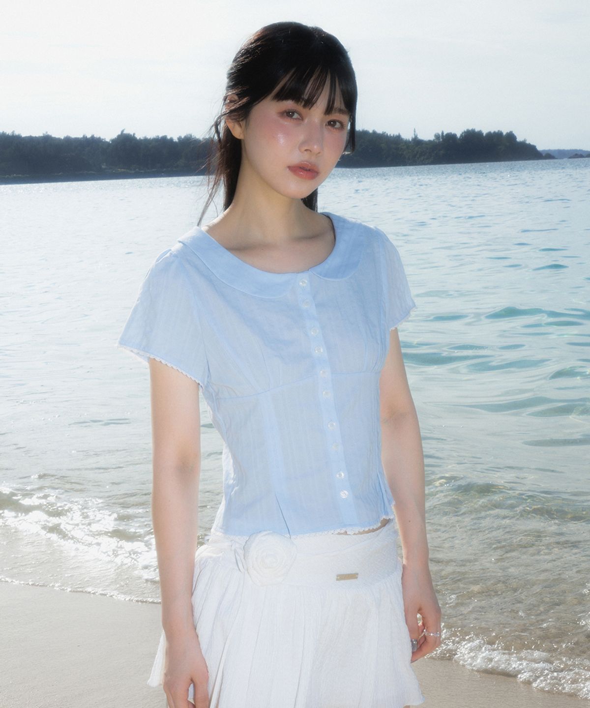 로제프란츠(ROSEFRANTZ) Round Collar Short Sleeve Blouse [Sky Blue]