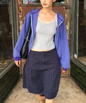 (우먼) 도트 미디 스커트-다크 네이비