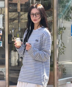 멀티 스트라이프 롱슬리브-스카이 블루