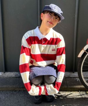 스몰 스퀘어 로고 스트라이프 럭비티-버건디