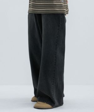와이드 핏 써머 데님팬츠-워싱 블랙