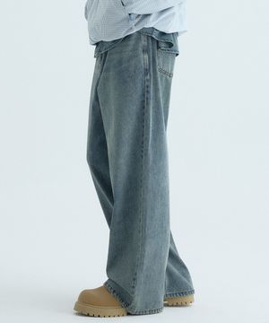 와이드 핏 써머 데님팬츠-빈티지 블루