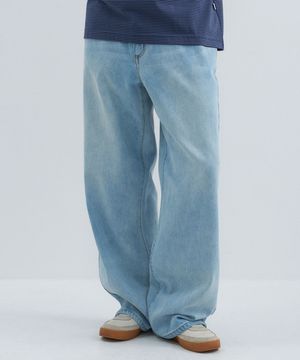 루즈 스트레이트 핏 써머 데님팬츠-워싱 화이트