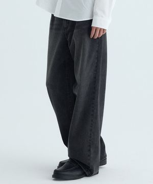 루즈 스트레이트 핏 써머 데님팬츠-워싱 블랙