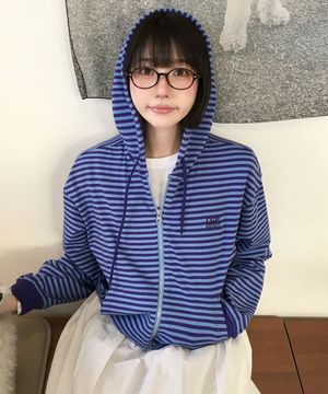 (우먼) 라이트 웨이트 스트라이프 후드 집업-퍼플