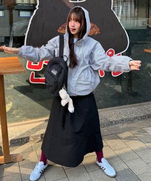 (우먼) 나글란 체크 후드 점퍼-라이트 카키