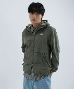 배색 후드 점퍼-카키