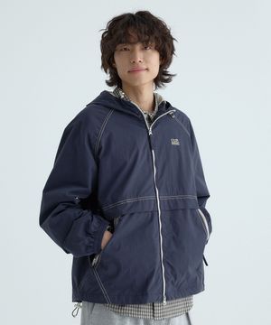 배색 후드 점퍼-다크 네이비