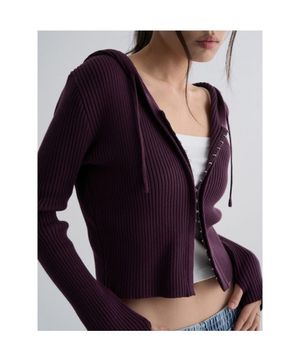 후드 걸고리 카디건  와인