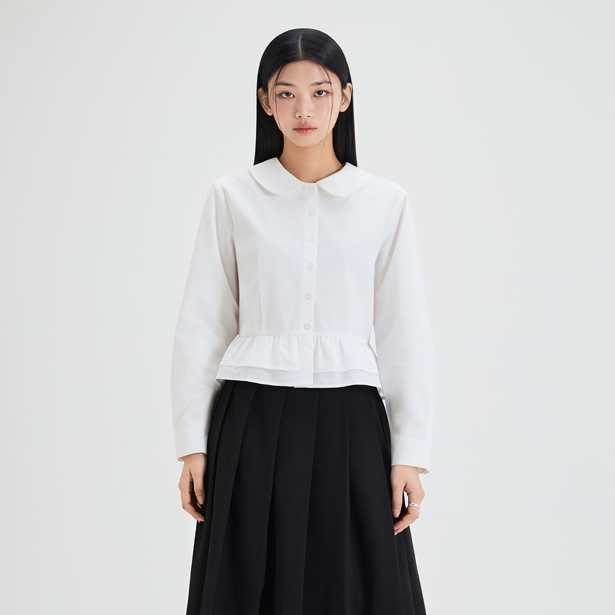 미쏘(MIXXO) 밑단 프릴 셔츠_MIWYWG405G