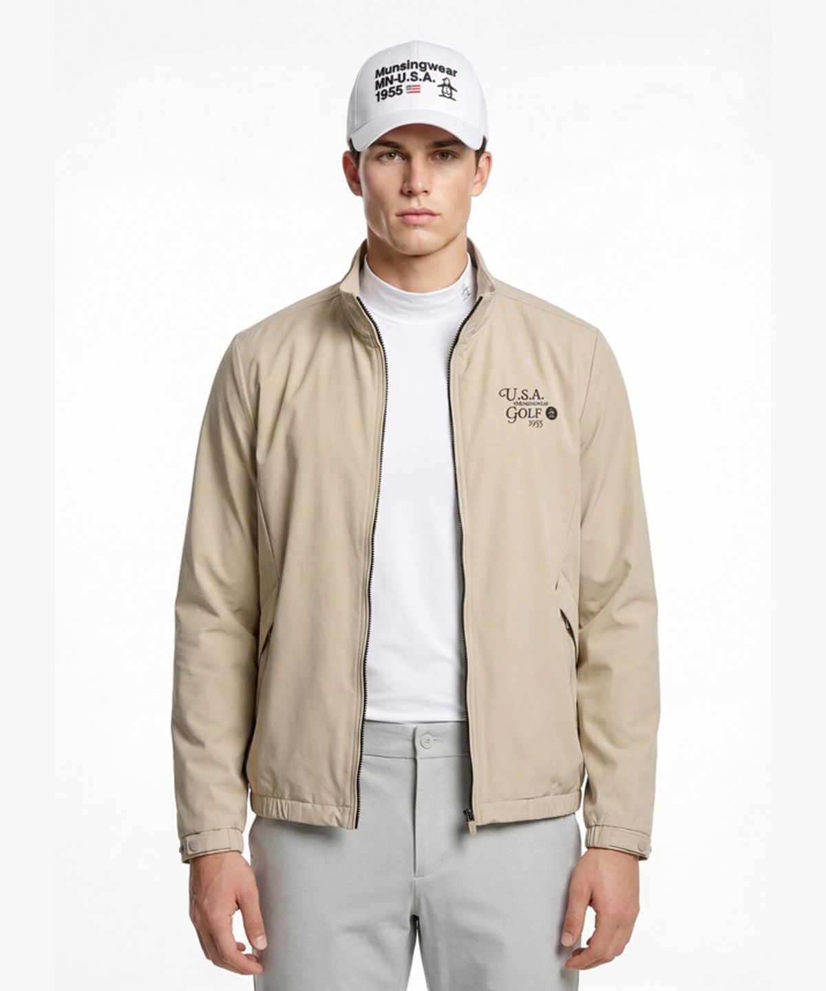 먼싱웨어(MUNSINGWEAR) 남성 스트레치 조직감 점퍼 베이지 MR121MJP31