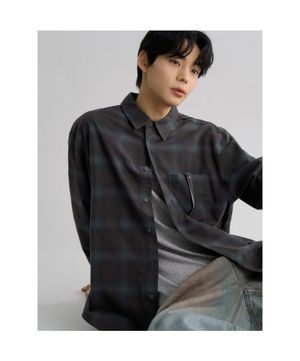 브러시 체크 셔츠  브라운