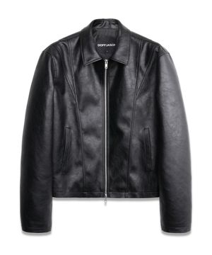인시전 크롭 레더 자켓 BLACK