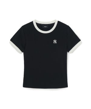 여성 베이직 스몰로고 링거 티셔츠 NY (Black)