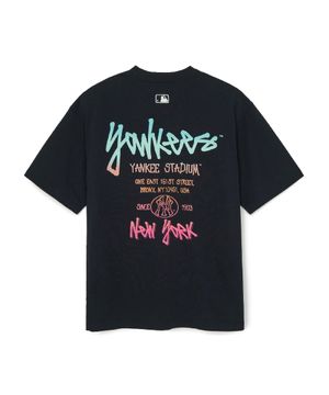 베이직 스트릿 컬러레터 오버핏 반팔 티셔츠 NY (Black)