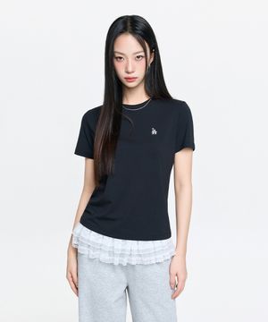 여성 베이직 슬림핏 반팔 티셔츠 LA (Black)