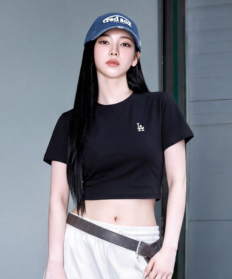 여성 베이직 슬림핏 반팔 티셔츠 LA (Black)