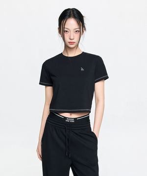 여성 베이직 스몰로고 슬림 크롭핏 반팔 티셔츠 LA (Black)