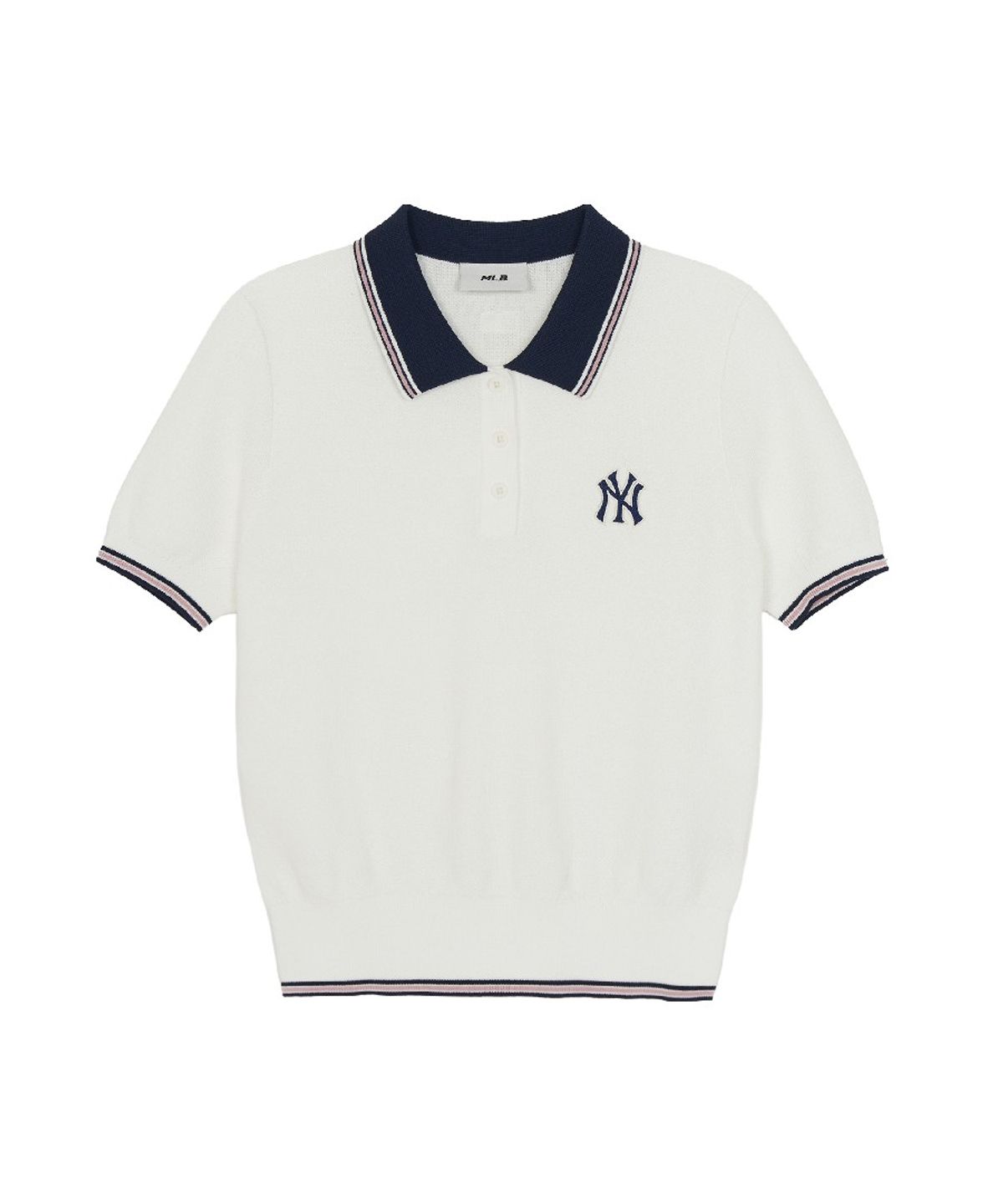 엠엘비(MLB) 여성 바시티 컬러배색 폴로 반팔니트 NY (Ivory)