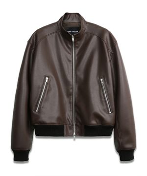 스탠드 크롭 레더 블루종 BROWN