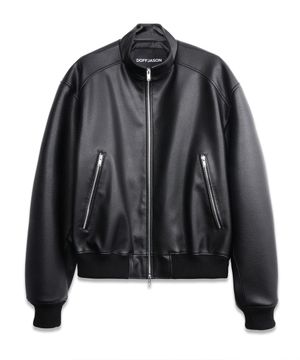 스탠드 크롭 레더 블루종 BLACK