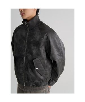 페이크 레더 하이넥 블루종  애쉬