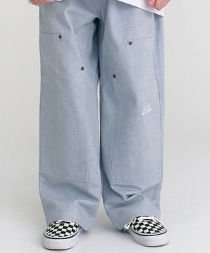 F5 피그 더블니 코튼팬츠 (블루)