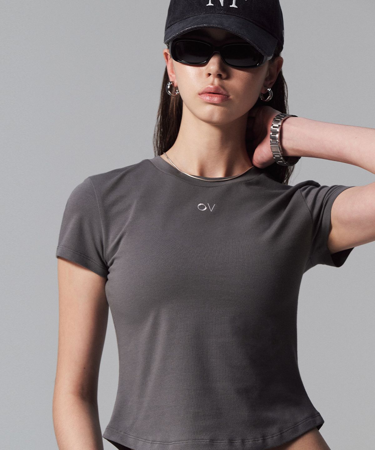 아웃도어 보이스(OUTDOOR VOICES) (W)OV CENTRAL LOGO BABY TEE (GRAY)