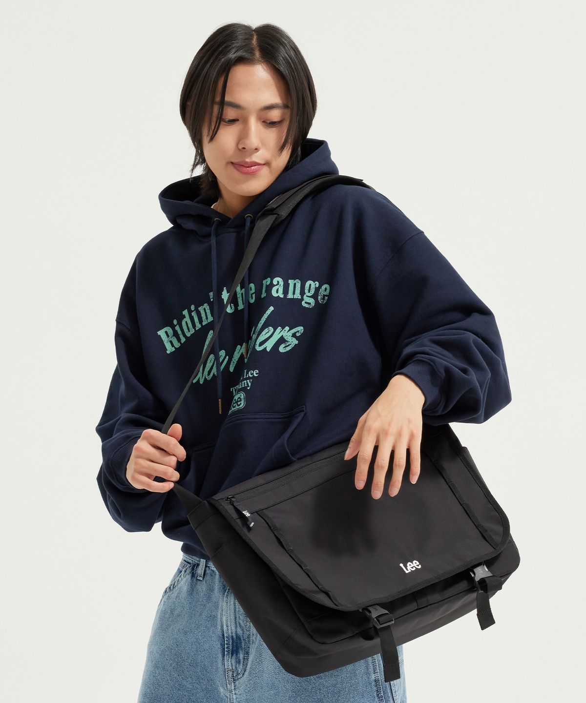 리(LEE) 빈티지 레터링 후드 네이비