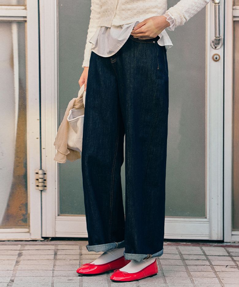 Nug Non-Fade Turn-up Wide Denim Pants_EFSDP197