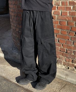 D링 워시드 커브드 카고 밴딩 팬츠_(2color)