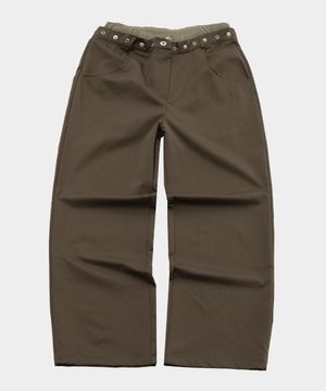 아일렛 포인트 트렁크 레이어드 새깅 와이드 히든 스트링 팬츠 [브라운]