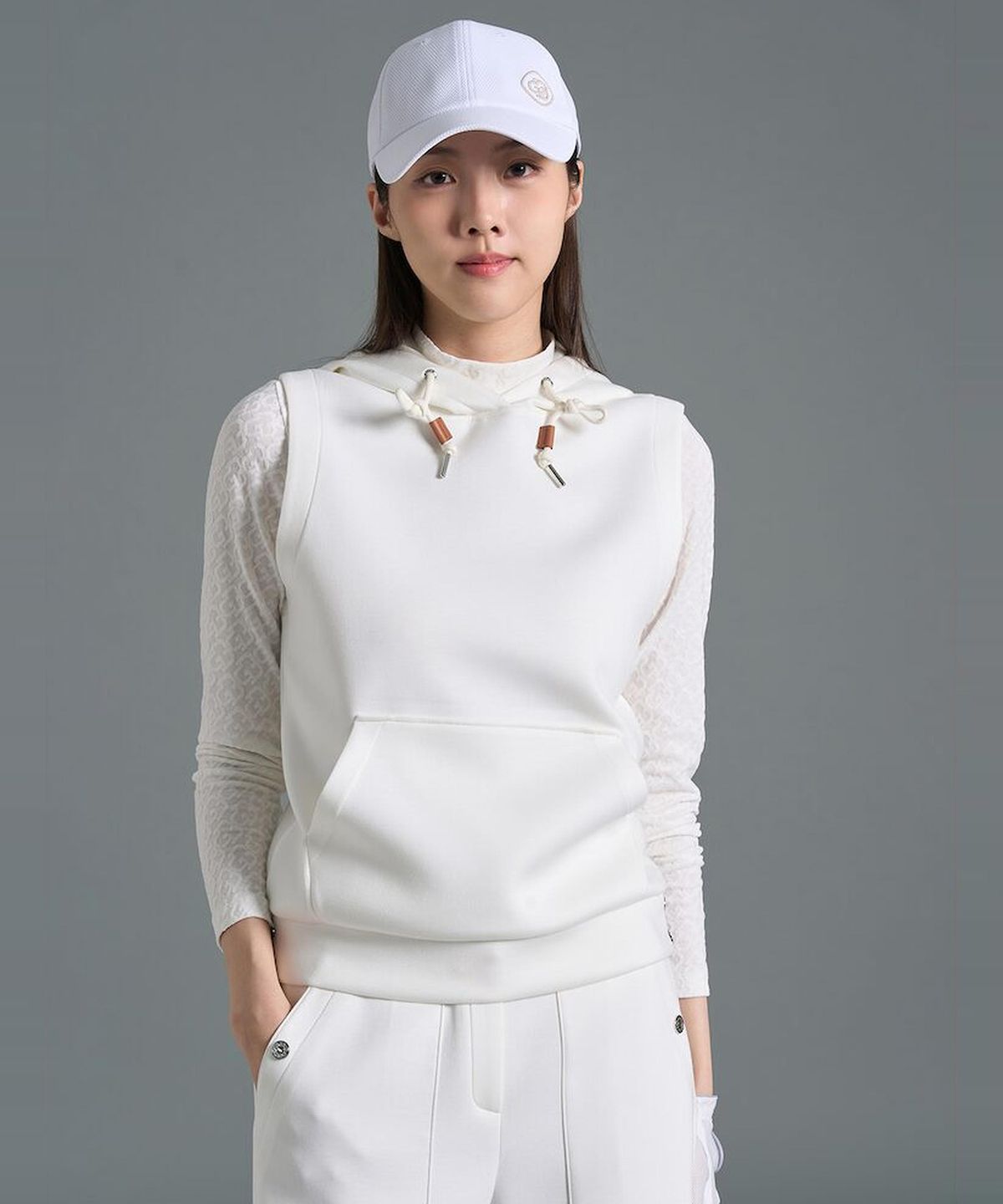 빈폴골프(BEANPOLE GOLF) 여성 저지 후드 베스트  아이보리