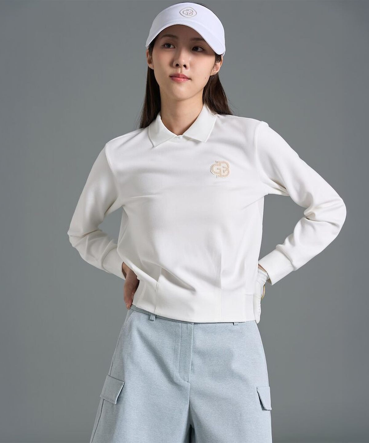 빈폴골프(BEANPOLE GOLF) 여성 우븐믹스 블루종핏 긴소매 티셔츠  아이보리