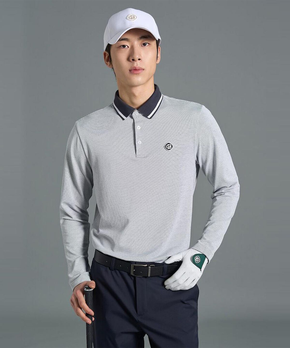빈폴골프(BEANPOLE GOLF) 남성 투톤 피케 긴소매 칼라티셔츠  그레이