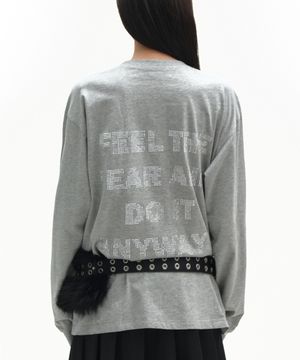 비즈 그래픽 아일렛 포인트 코튼 루즈핏 긴팔 롱슬리브 티셔츠 [그레이]