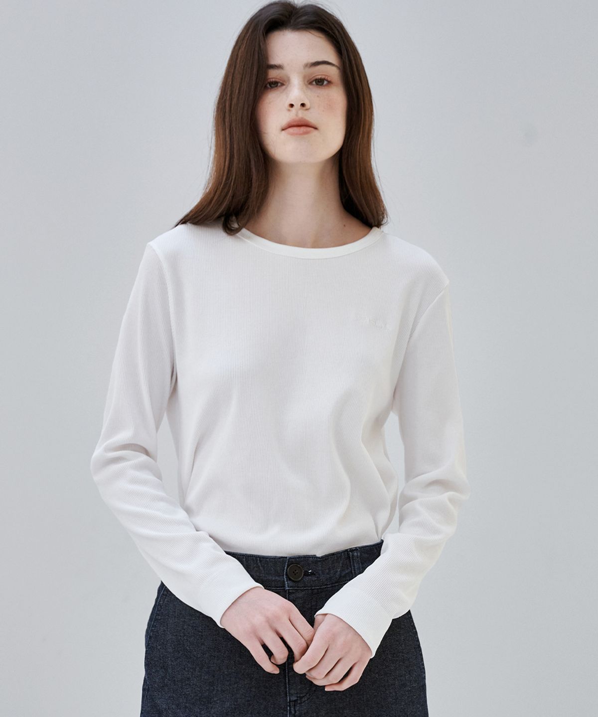 마롭(MALOUPE) 5116 리브드 슬림티셔츠 (화이트)