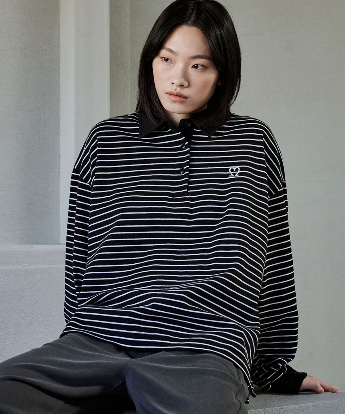 마롭(MALOUPE) 5114 크롭 스트라이프 티셔츠 (블랙)