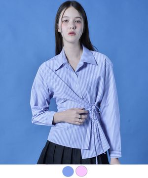 랩 카라 슬림핏 끈 스트라이프 긴팔셔츠 [2colors]620s