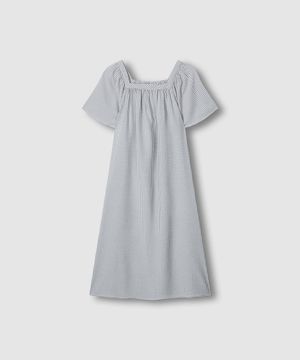 여 레이온 코튼 시어서커 반팔 파자마 원피스_라이트 그레이