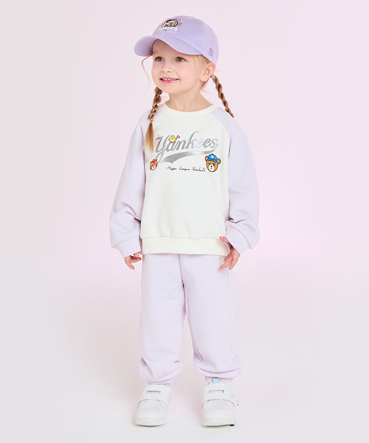 엠엘비 키즈(MLB KIDS) 메가베어 프렌즈 라글란 맨투맨 세트 NY (Lavender)