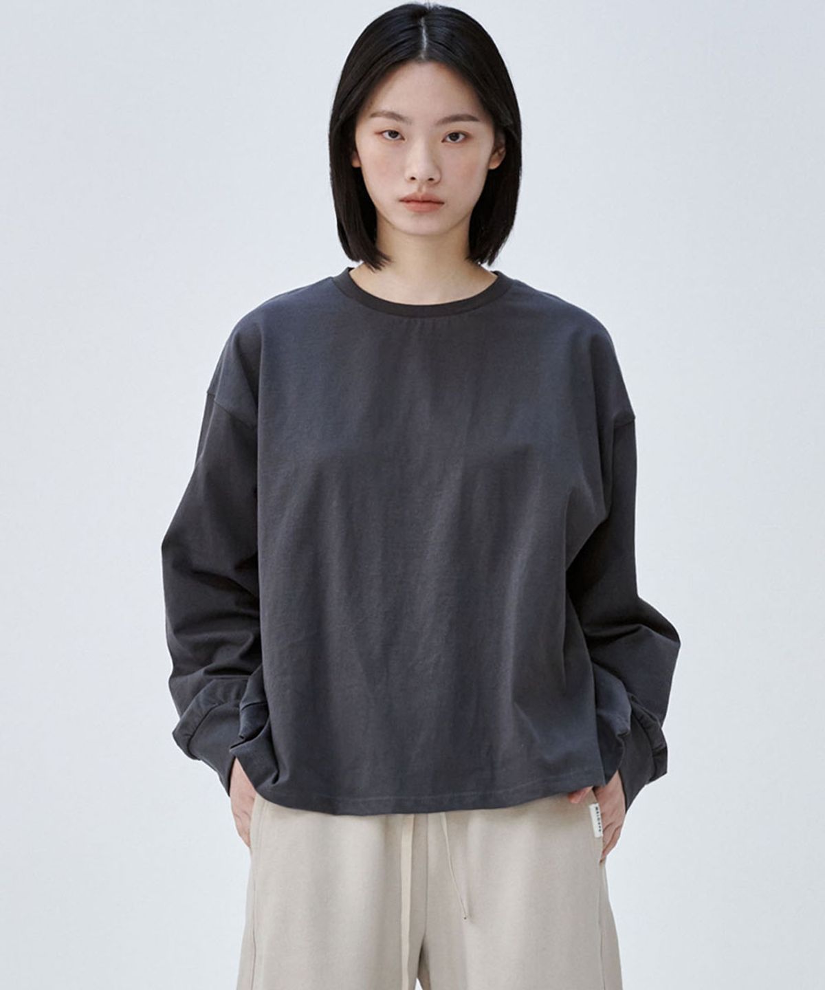 마롭(MALOUPE) 5115 크롭 오버핏 티셔츠 (다크 그레이)