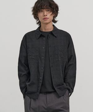 뮤티드 체크 세미 크롭 셔츠 (BLACK)