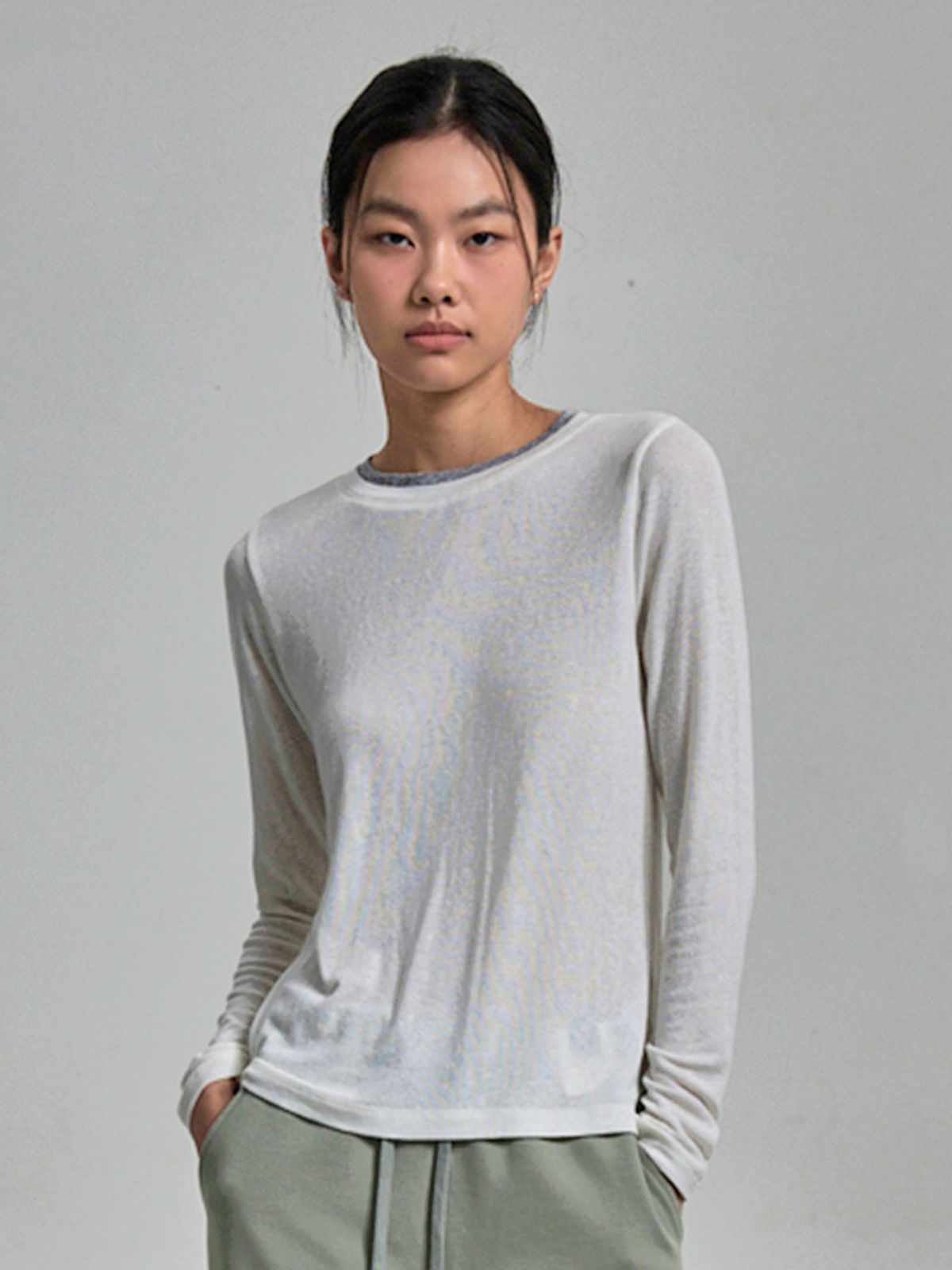 폴햄(POLHAM) 여성 울블렌드 라운드넥 긴팔티_PHG2TS2310