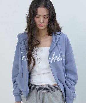 미치코 후디 집업 더스티 블루